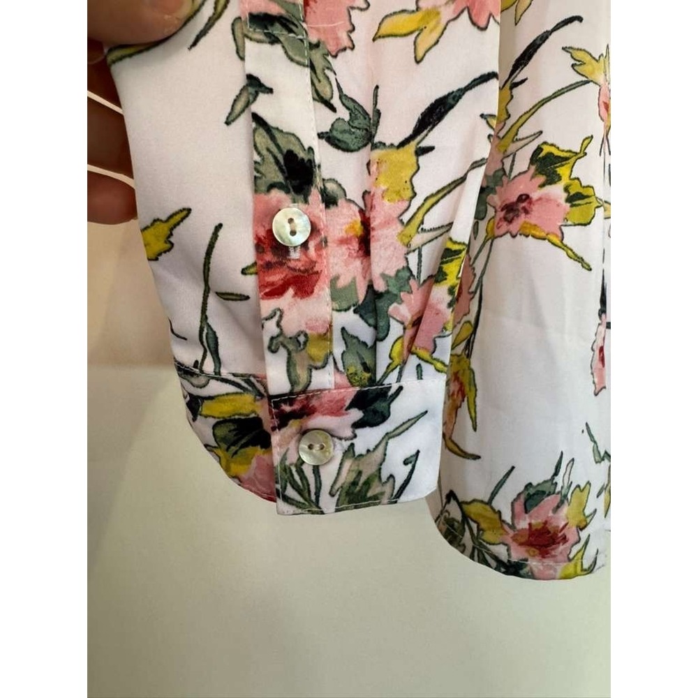Nicole Miller Women's Size PM Button Up Shirt Water Color Floral Soft Girl Work - Picture 4 of 11